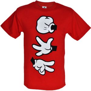 rock paper scissor mickey hand red t-shirt