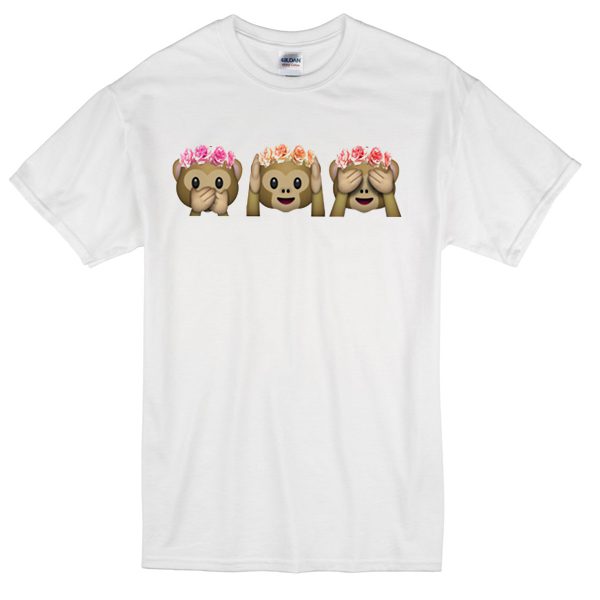 floral speak see hear no evil monkeys t-shirt