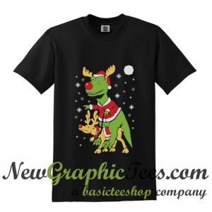 Santa T-Rex Reindeer Ride Ugly Christmas T Shirt