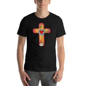 Cross Mexican Folk Art Flower Heart T Shirt