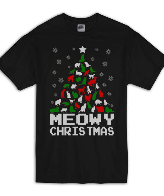 Meowy Christmas Cat T Shirt - newgraphictees.com Meowy Christmas Cat T ...