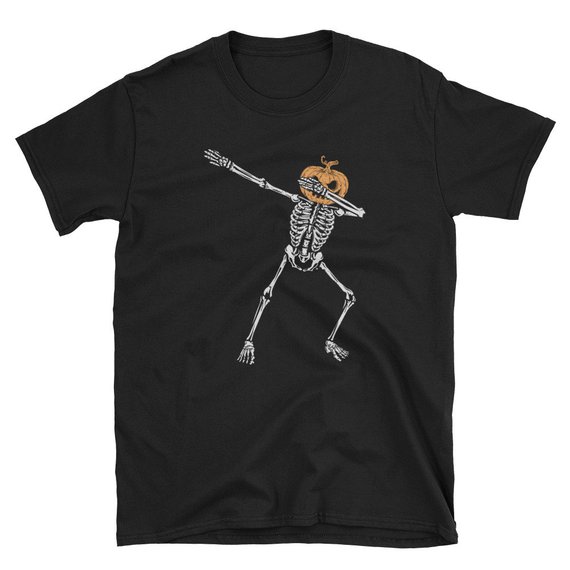 Dabbing Skeleton Jack O' Lantern Head Halloween Unisex T Shirt