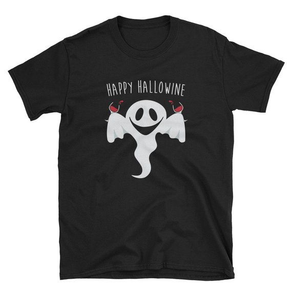 Happy Hallowine Ghost Drinking Wine Halloween Unisex T Shirt