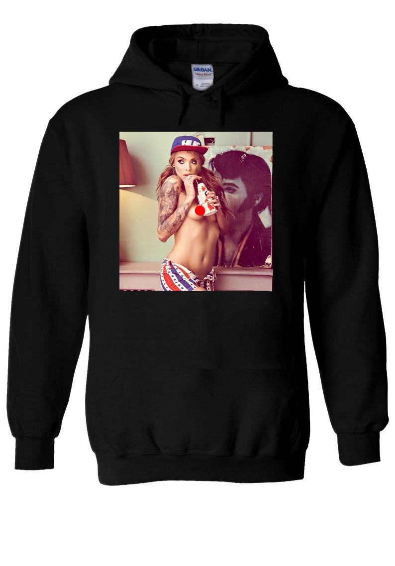 Sexy Naked Tattooed Girl Drinking Hoodie - newgraphictees.com Sexy Naked  Tattooed Girl Drinking Hoodie