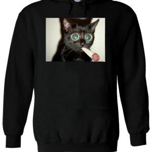 Funny Cat Smoking Marijuana Big Eyes Hoodie