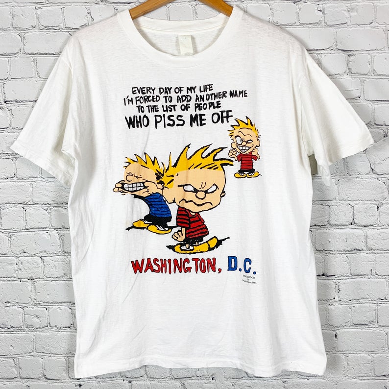 Calvin & Hobbes Vintage Men's L Angry Politics Washington DC T Shirt