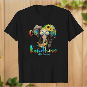 Hippie Elephant Hug Guitar Choose Kindness Autism Awareness T Shirt
