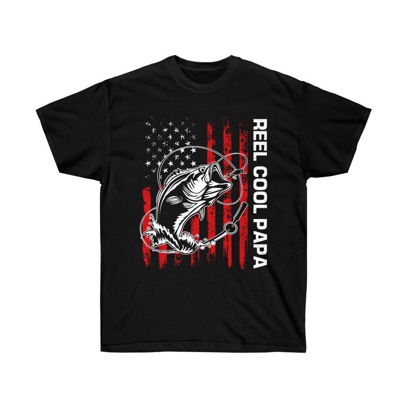 Amerian Flag Reel cool papa fishing Father's day T-shirt