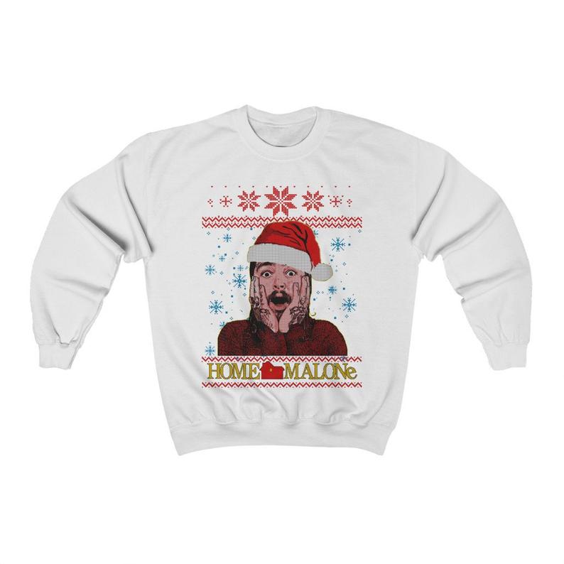 Ugly Christmas Sweater Home Malone Unisex Crewneck Sweatshirt