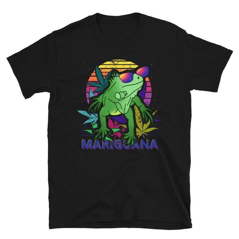 Marijuana Leaf Funny Vaporwave Cannabis Iguana T-Shirt