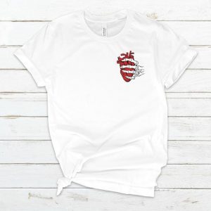 Heart Skeleton Pocket White Font T Shirt