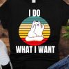 I do what I want white cat middle finger T shirt