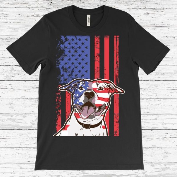 American Flag Pit Bull Dog T-Shirt