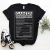 Gamer Nutritional Facts Cool Gamer Video Game Funny T-Shirt