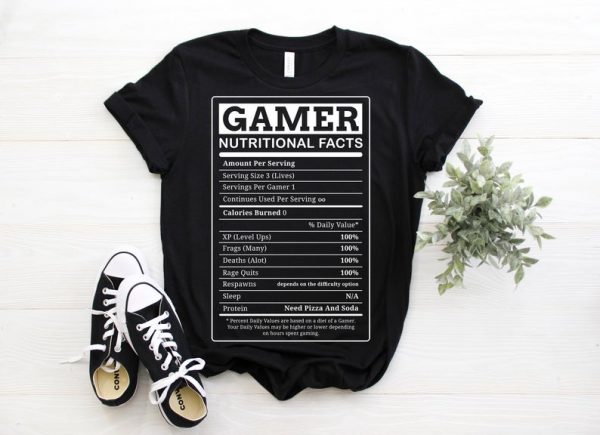 Gamer Nutritional Facts Cool Gamer Video Game Funny T-Shirt