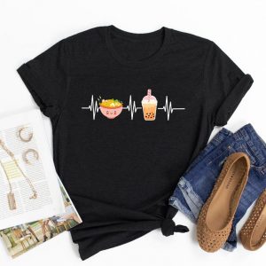 Ramen And Bubble Tea Lover Heartbeat T Shirt