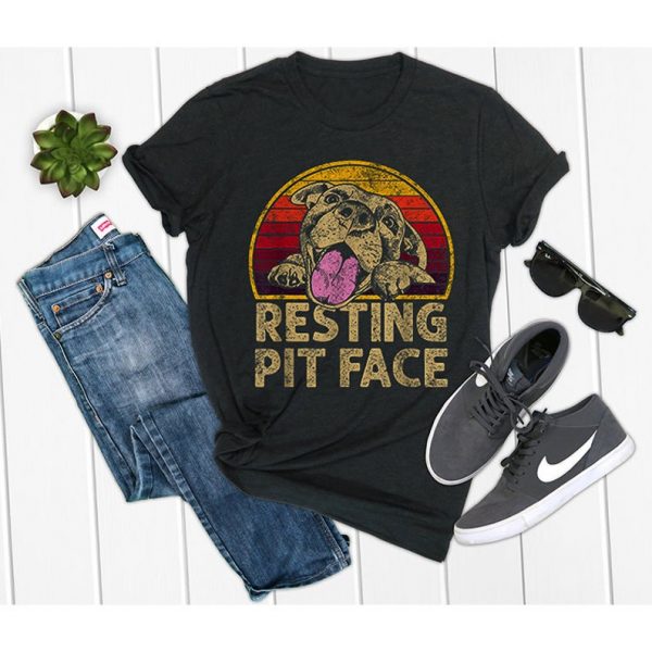 Resting Pit Face Retro Pitbull T Shirt