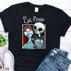 Jack and Sally Wearing Facemask and Hand sanitizer Jack and Sally Ew People Nightmare before Christmas T-Shirt