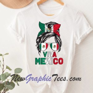 Messy Bun With Bandana Glasses Mexican Flag T-Shirt