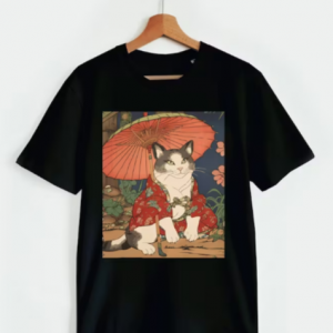 Adorable Geisha Cat With Parasol T-shirt SD